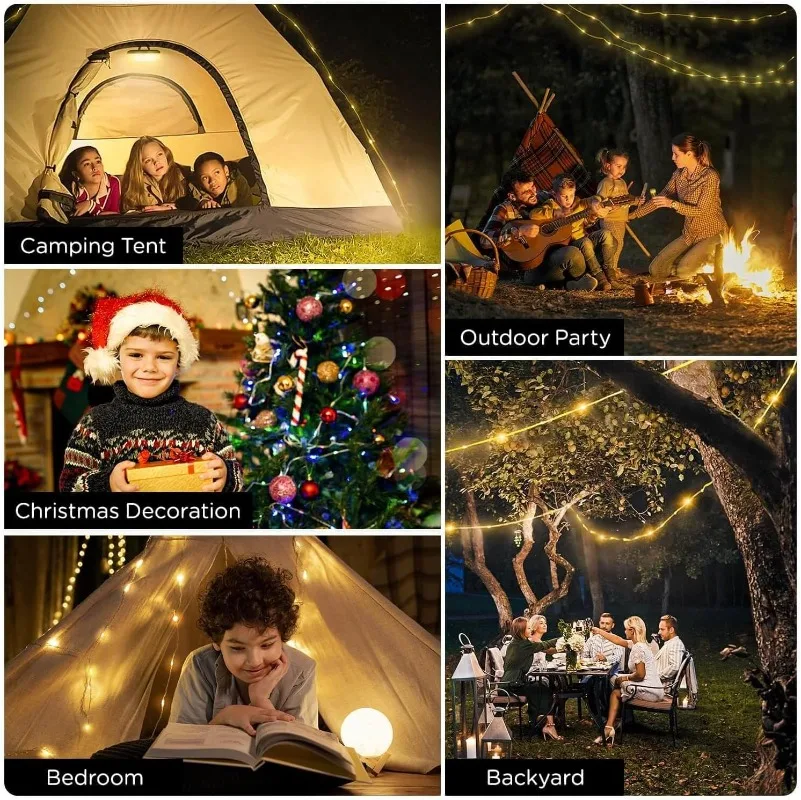 Luz de acampamento corda luz quente carregamento usb ao ar livre portátil luz acampamento com 5 modos durável halloween fada luz natal