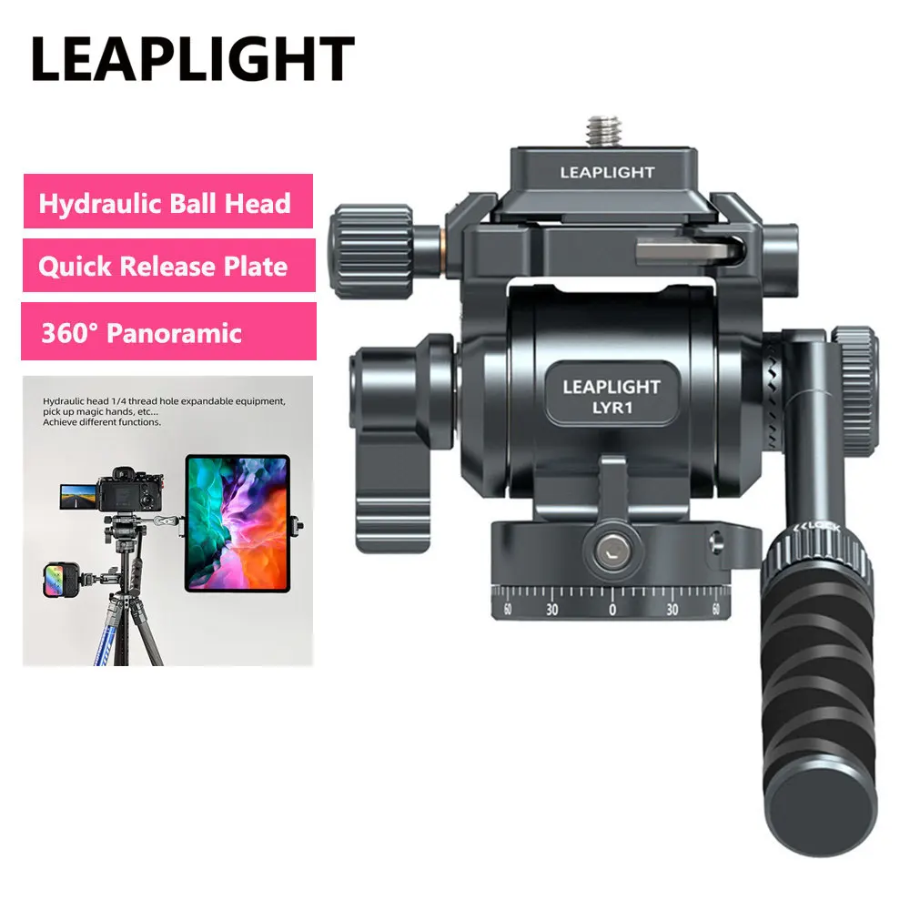 LEAPLIGHT Aluminiowa panoramiczna głowica statywu Hydrauliczna głowica tłumiąca wideo do statywu Monopod DSLR Uchwyt do aparatu Stojak Mobilny