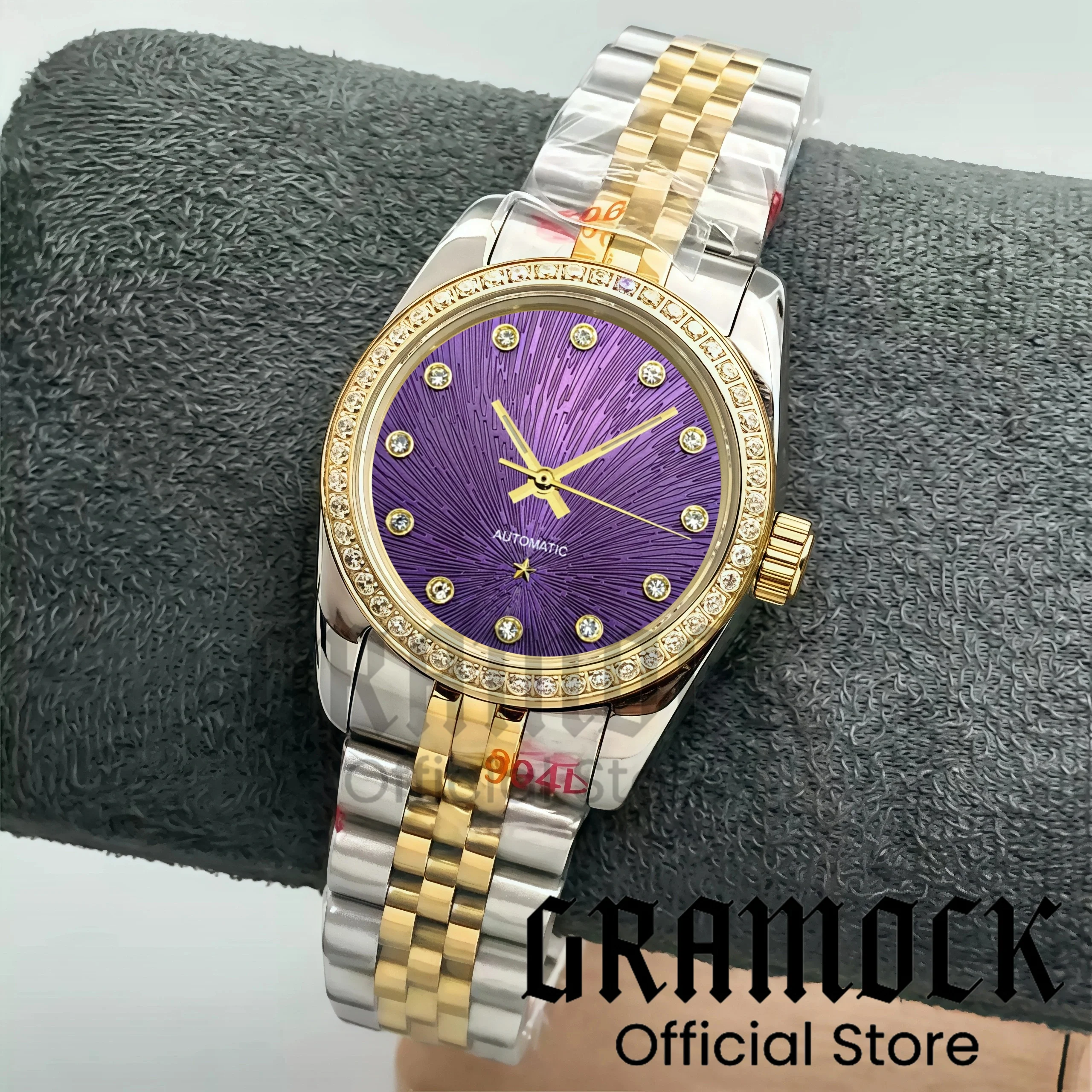 

Gramock 31mm Fashion Lady's Wristwatch NH05 Automatic Watch De Ville Diamond Star Decoration Two Tone Gold Steel Women's Watch