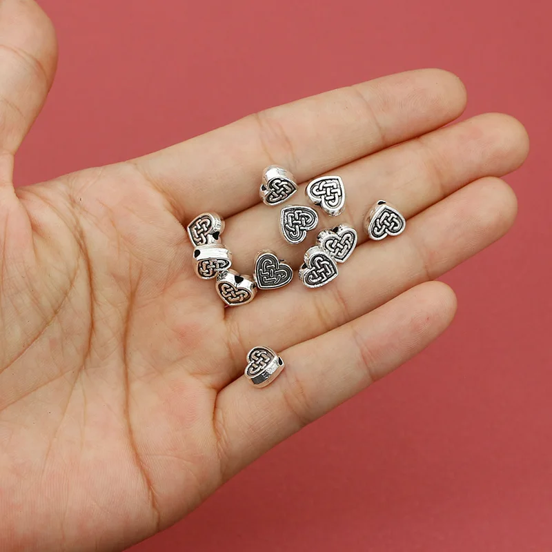 20pcs/Lot Classic Chinese Knot Pattern Loose Heart Beads 9x8mm Earrings Pendants Decoration Metal Bead Spacers DIY Jewelry Craft