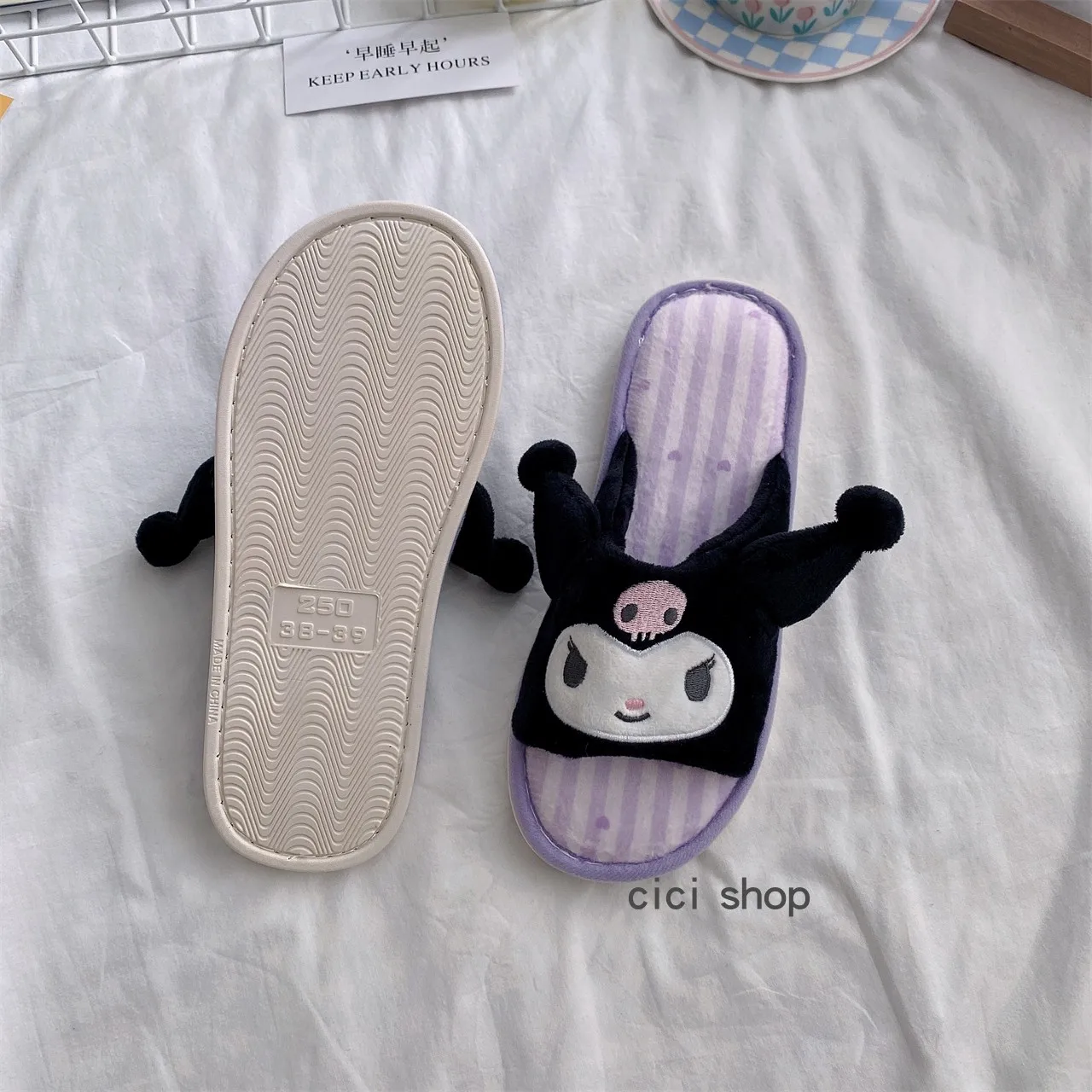 Anime Slippers Japanese Style Kuromi Lolita Home Shoes Kawaii Women Girl Indoor Shoes For Summer Autumn Non-slip Sweat