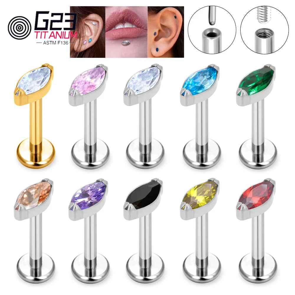 

10pcs F136 Titanium 16G Internally Threaded Earring Stud Labret Lip Cartilage Helix Push-in Pin Nose Piercing Body Jewelry