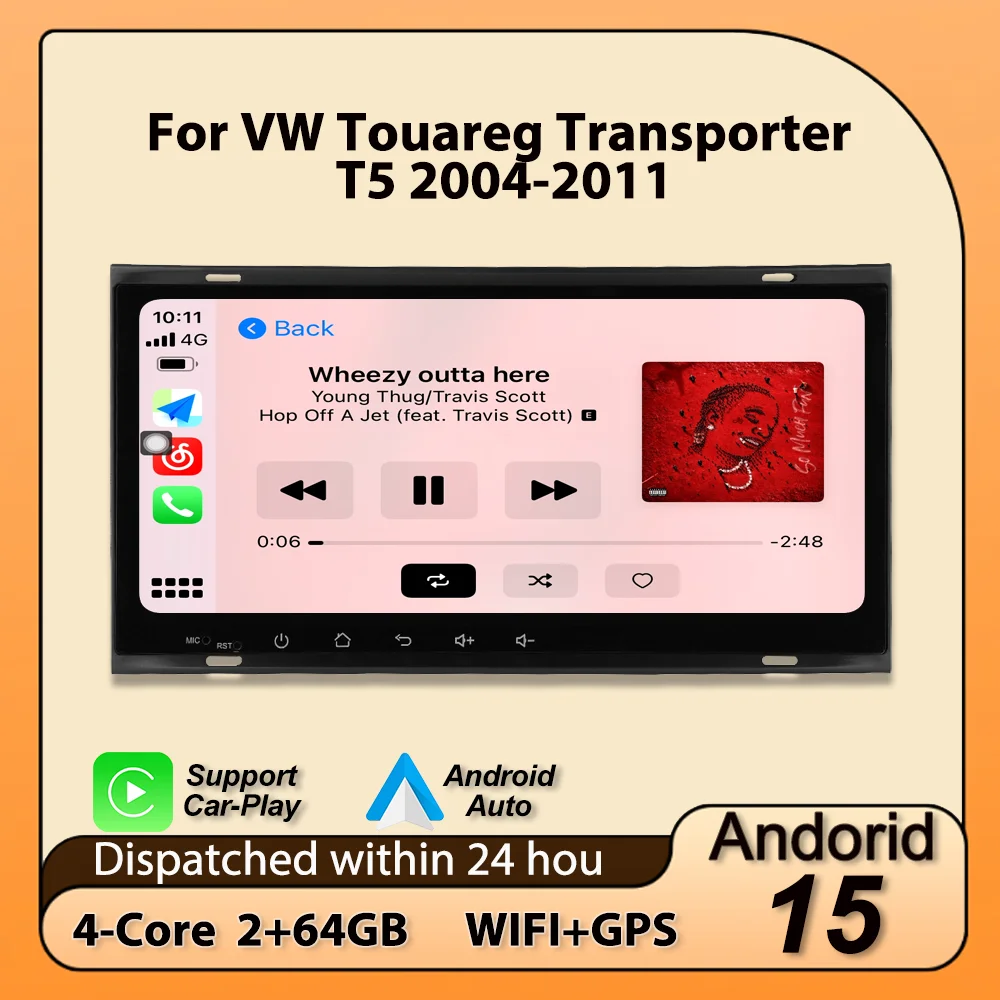 For Volkswagen Touareg Transporter T5 2004-2011 Android 15 64GB Car Radio Carplay GPS Central Multimedia Smart Car audio systems