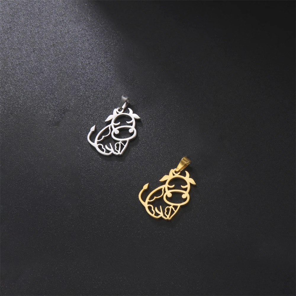 

5pcs/Lot Stainless Steel Animals Charms For Jewelry Making Wholesale Cute Cow Pendant Handmade Necklace Earrings Diy Accessories