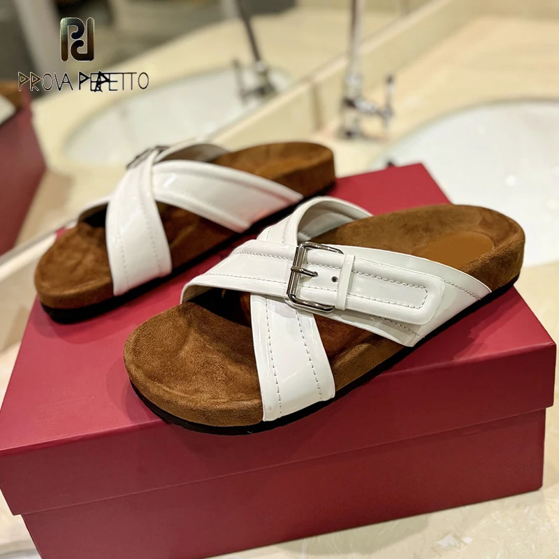 

Brand Name Velvet Fashion Cross Buckle Strap Slippers Beautiful Nice Looking Flat Thick Sole Leisure Comfortable Couple Shoe