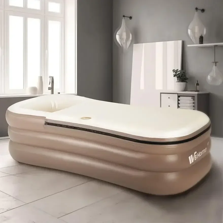 WBHome Inflatable Bath Tub PVC Portable Adult Bathtub Bathroom SPA with Electric Air Pump, Cup Holder, Phone Pocket