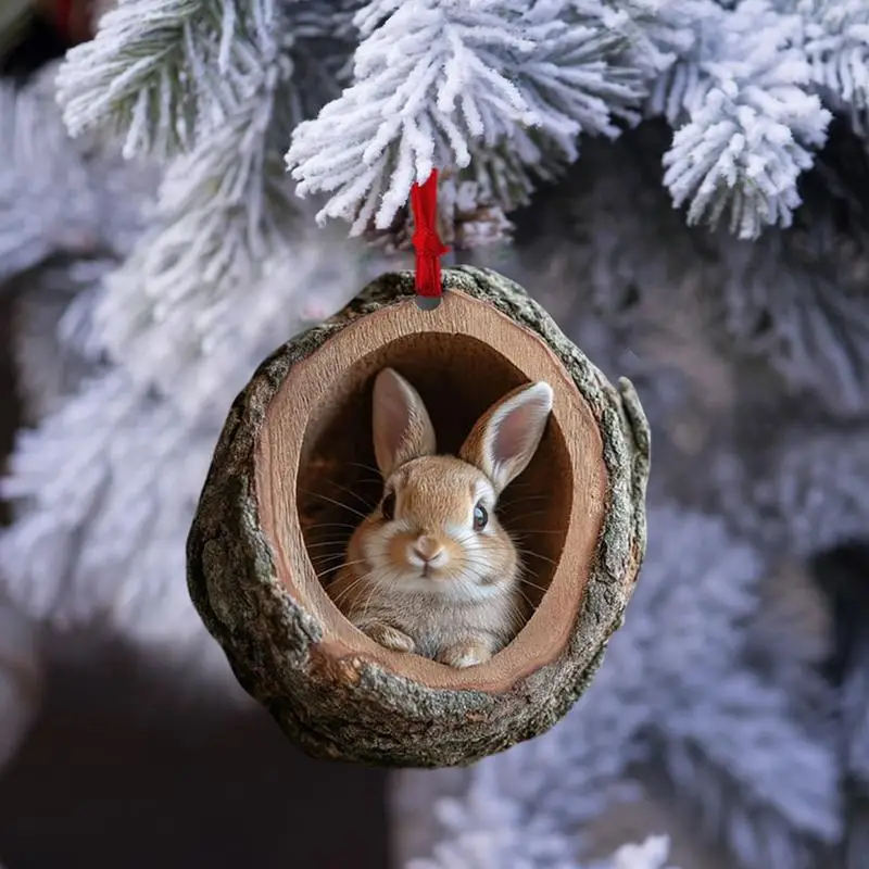2D Flat Animal Christmas Ornaments Christmas Acrylic Pendant Animal Raccoon Owl Squirrel Hedgehog Bunny Bird Wildlife Ornaments