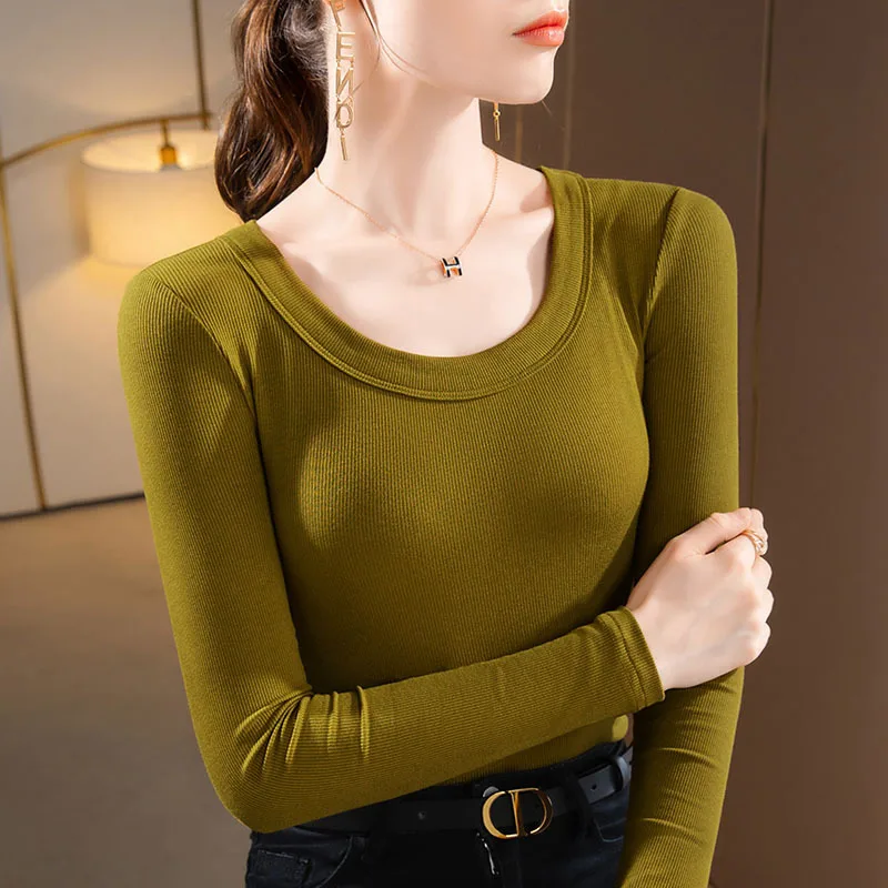 

Modal base shirt women2025New women's clothing with wide round neck and long sleevestTight-fitting stretchy inner top