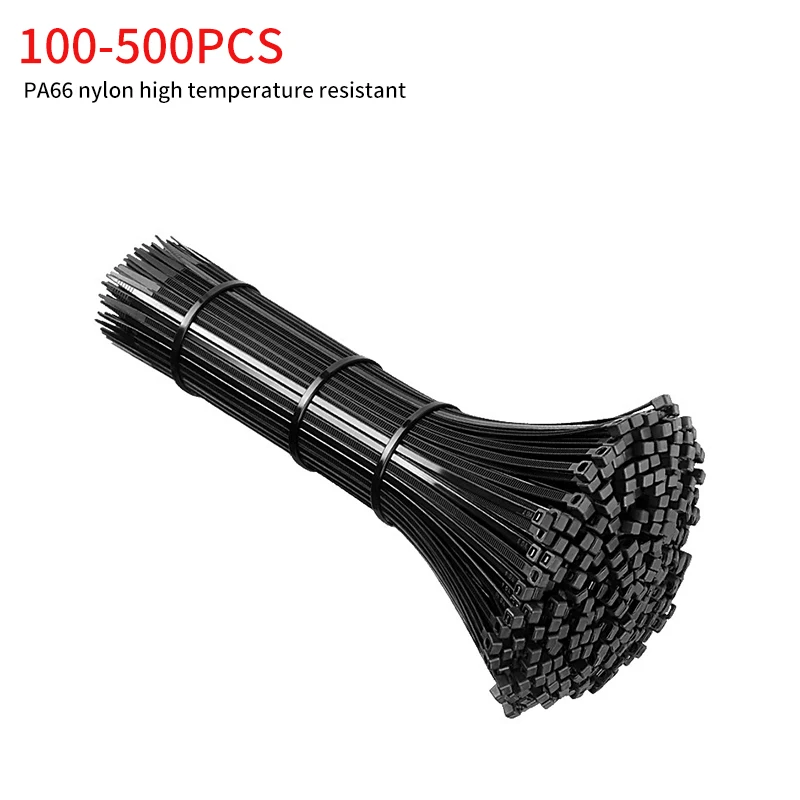 Self-Locking Nylon Cable Ties, Black White High Temp Resistant Plastic Wire Zip Straps 100-500Pcs For Wire Pipeline Room Pipe