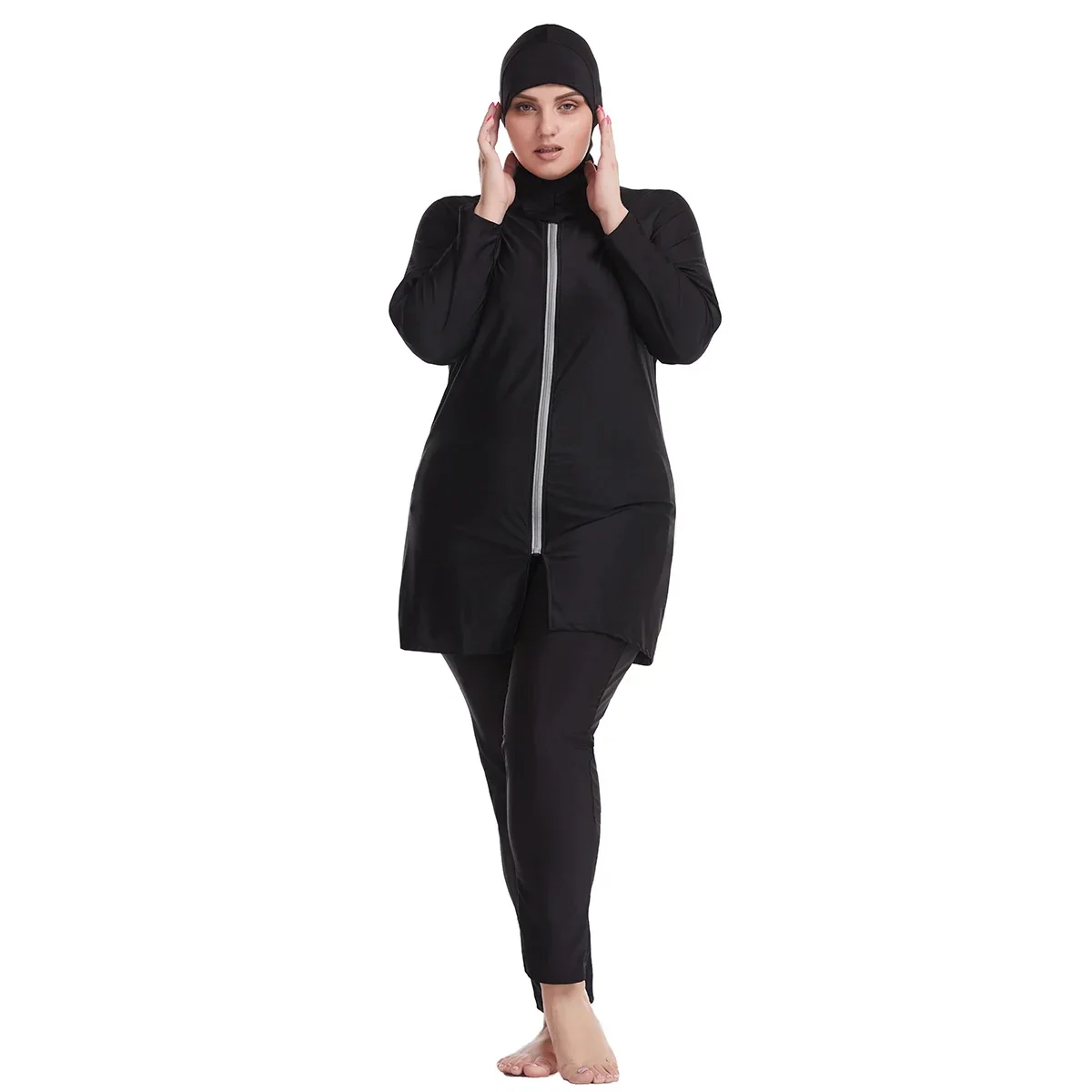 

Burkini Muslim Swimwear Modest Women Elastic Long Sleeve Cardigan+pants+hijab 3Pcs Islamic Swimsuit Bourkini Femme Bathing Suits