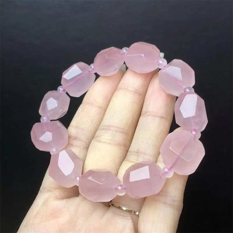 11MM Natural Freeform Rose Quartz Bracelet String Charms Handmade Fortune Energy Mineral Woman Amulet Jewelry Gift 1PCS