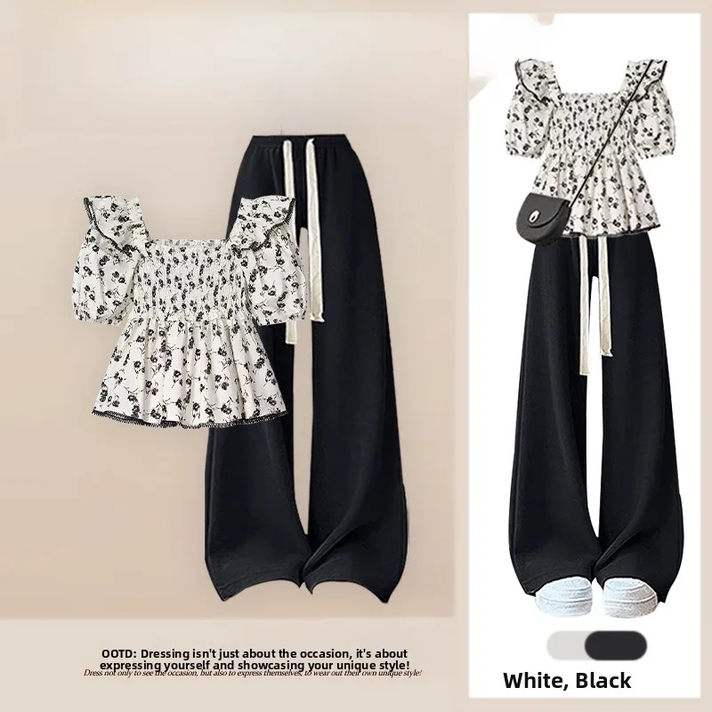 

2026 Summer Design Sensation Floral One Shoulder Top Women's High Waist Slim Wide Leg Pants Two Piece Set Fashionable Casual ...