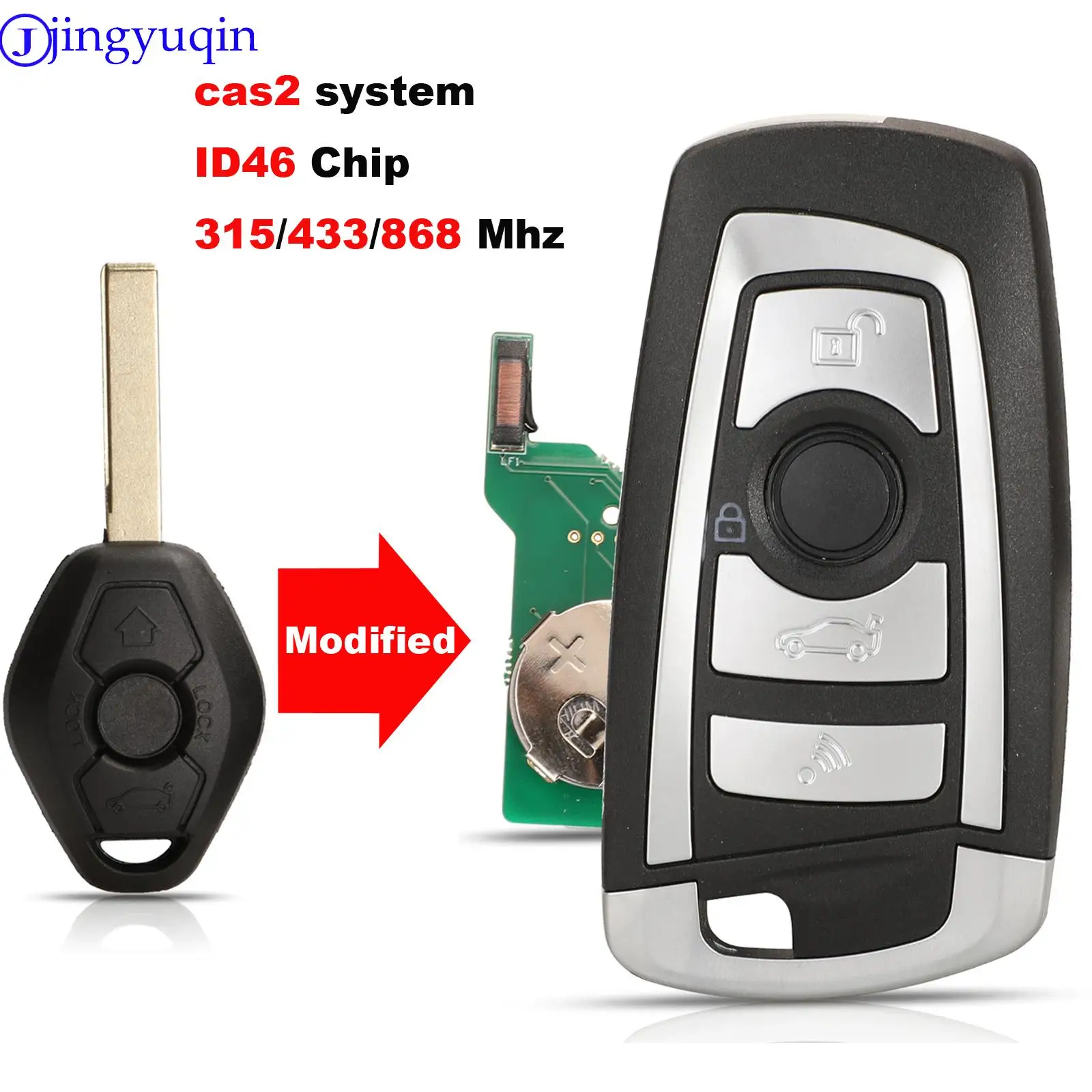 jingyuqin Modified Car Remote Control 315/433/868Mhz With pcf7953 ID46 Chip For BMW CAS2 1 3 5 6 Series E93 E60 Z4 X5 X3 HU92