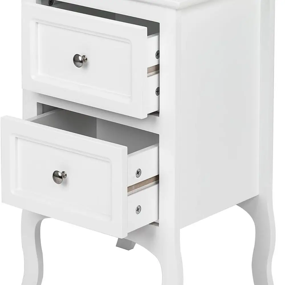 Compact White Nightstand with 2 Drawers for Small Spaces, Ideal for Bedrooms, Dorms, and Living Rooms