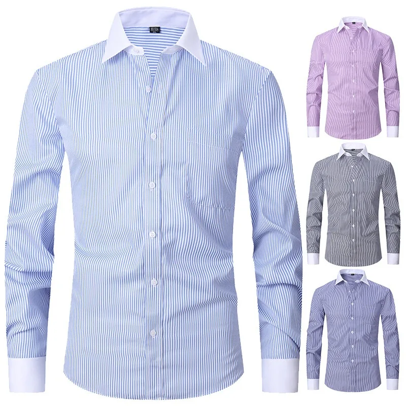 Men's French Long Sleeve Striped Shirt