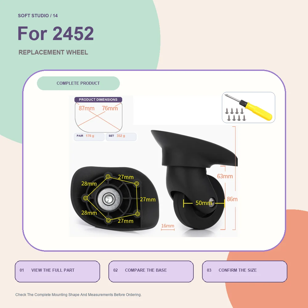 Soft Studio Suitcase Replacement Wheel For Crown 2452 For Crown K056A Quiet Caster Repair Kit For Travel