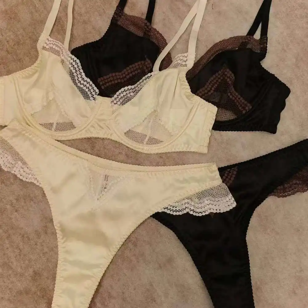 Französisches Satin-Spitzen-BH-Set mit Frontverschluss, ultradünner großer Cup – Minimizer für große Brüste & Push-up-Effekt für kleine BANERDANNI