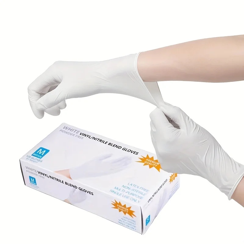 20pcs White Disposable Nitrile Gloves, Powder Free Gloves, Durable Household Cleaning Gloves, Waterproof Oil-proof Gloves