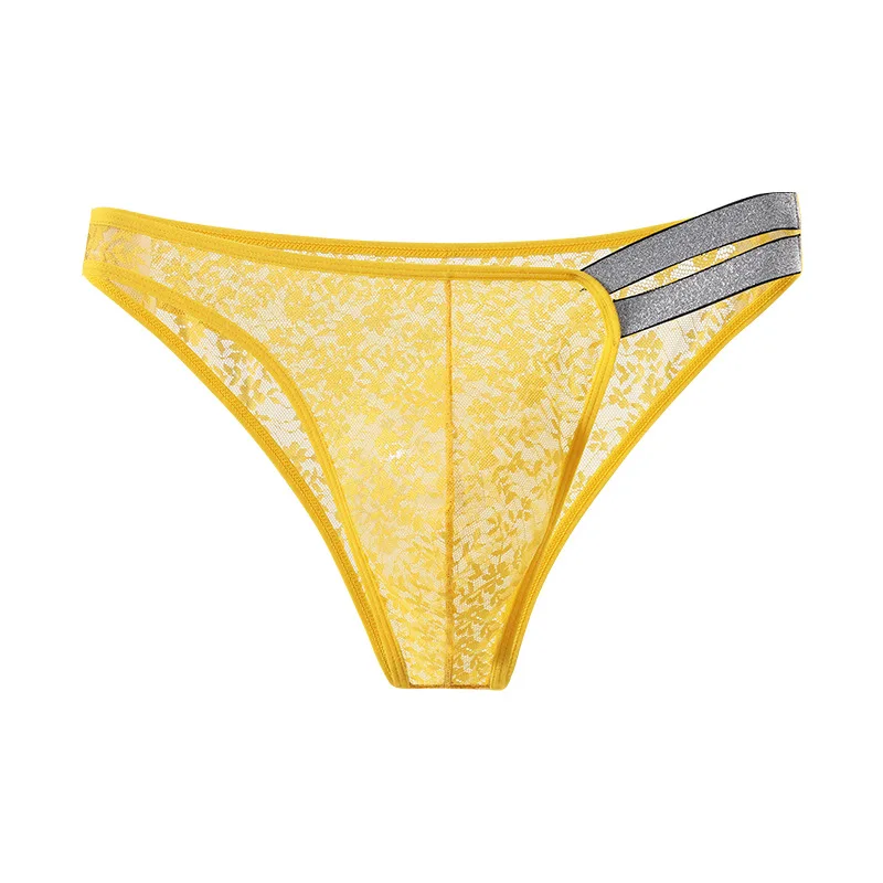 Lace Thong for Men Glitter Strap Breathable Sheer Floral Mesh Briefs Low-Rise U Convex Pouch Underwear Cozy Transparent Panties