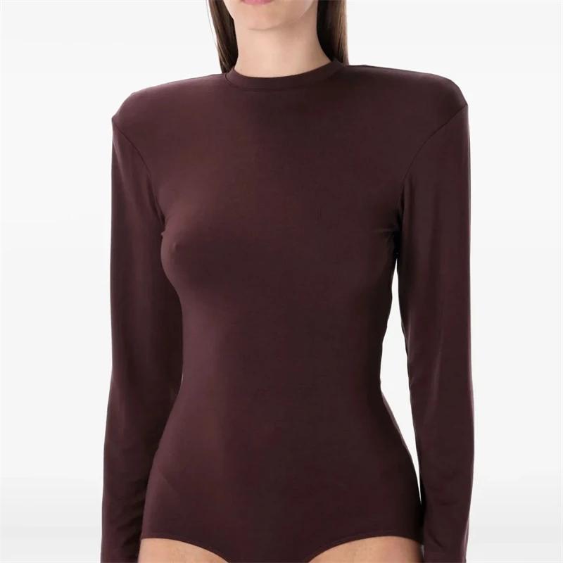 2026 Spring New Women's Round Neck Padded Shoulder Long Sleeve Knitted T-Shirt, High-Quality Fashionable High Street Jumpsuit