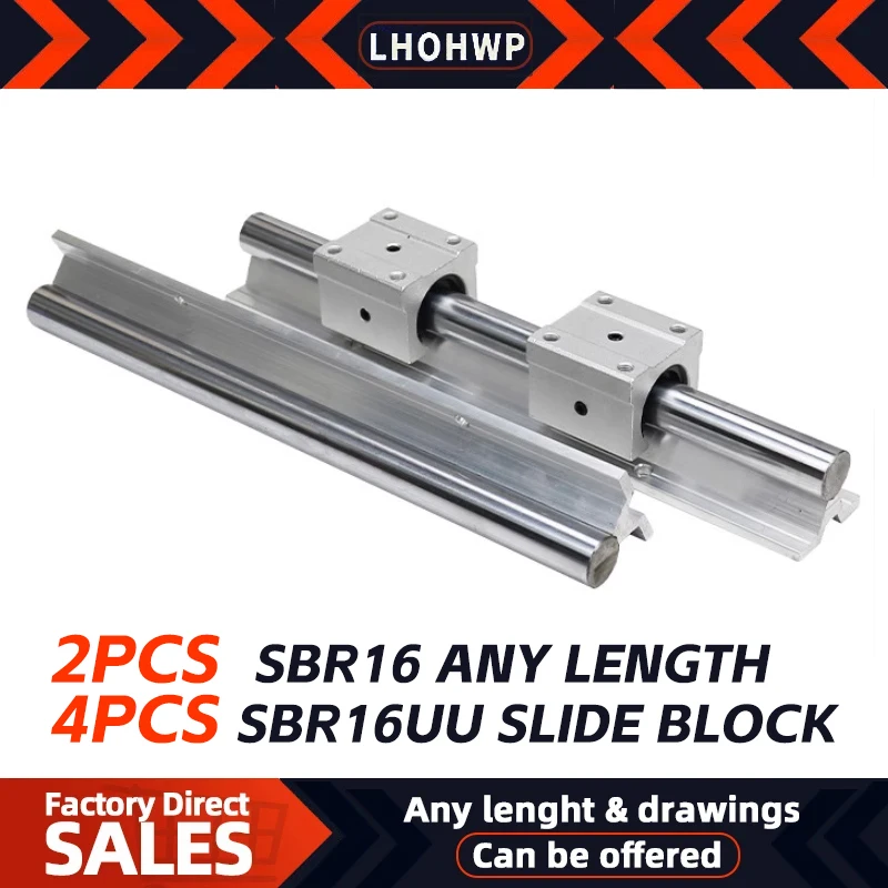 SBR linear Rail 2pcs SBR16 16mm linear Rail Any length Guide Rail + 4pcs SBR16UU Slide Block For Cnc