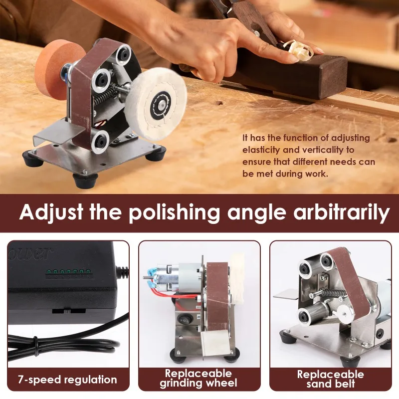 

Used for wood/tool polishing, adjustable, durable, electric belt sanding machine, stainless steel mini belt grinder