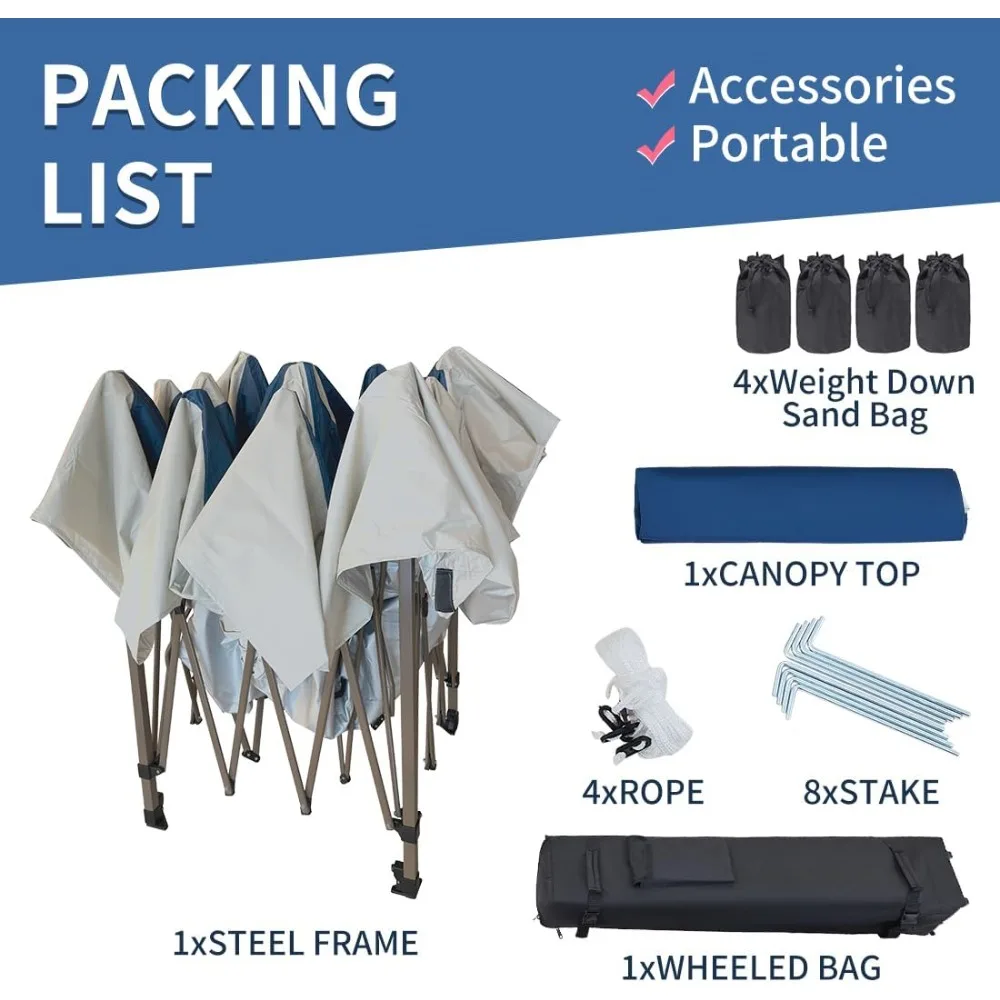 13x13 인스턴트 간편 팝업 캐노피, 휴대용 상업용 가제보 캠핑 가제보 텐트 쉘터 (바퀴 달린 롤러 캐리 백 포함), 보너스 포함