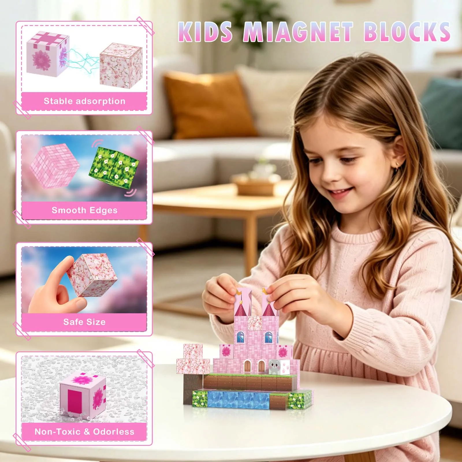 Magnetic Building Blocks Mine World Pink Princess Castle Magnet Cube Kids STEM Educational Construction Toy Girl Christmas Gift