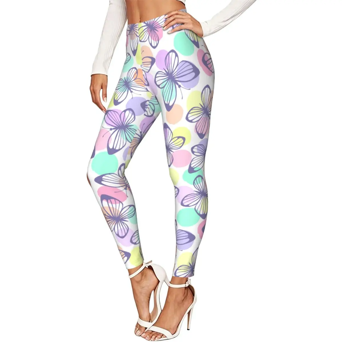 Women High Waist Elastic Leggings Beautiful Butterflies Slim Fit Stretchy Pants Casual Wear