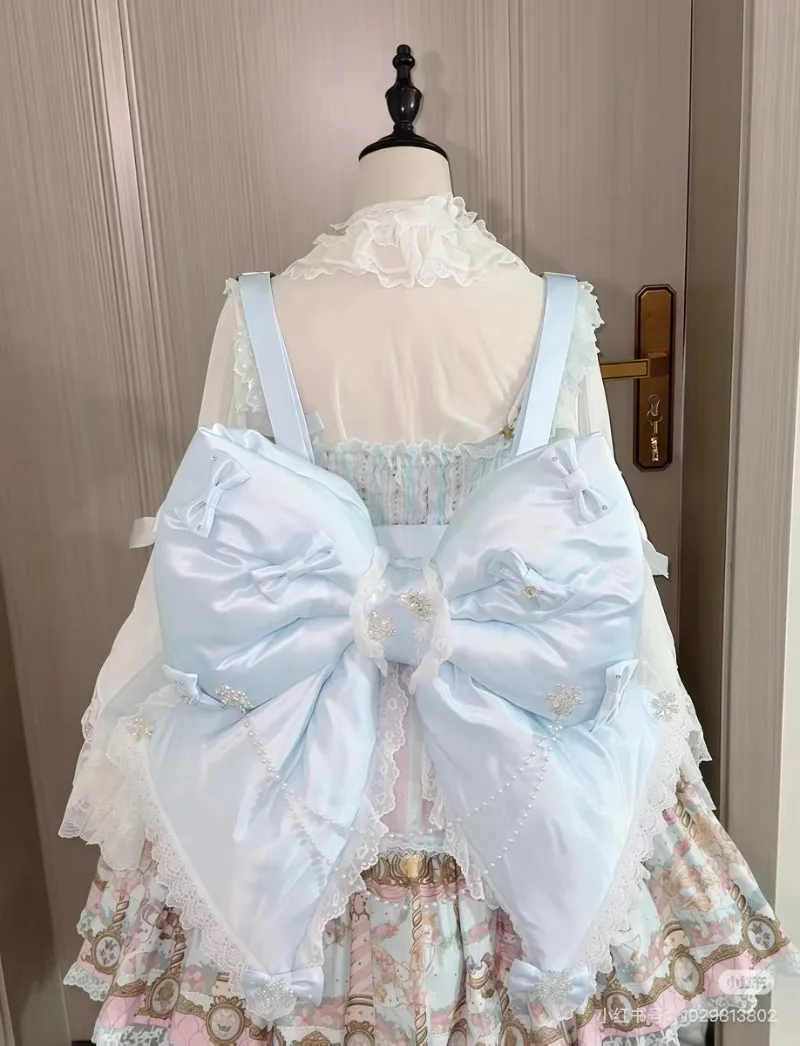 Sweetheart Girl Kawaii Japanese Original Lolita Bow Crossbody Bag Sweet Cute Doll Style Lace Trim Pearl Chain Backpack