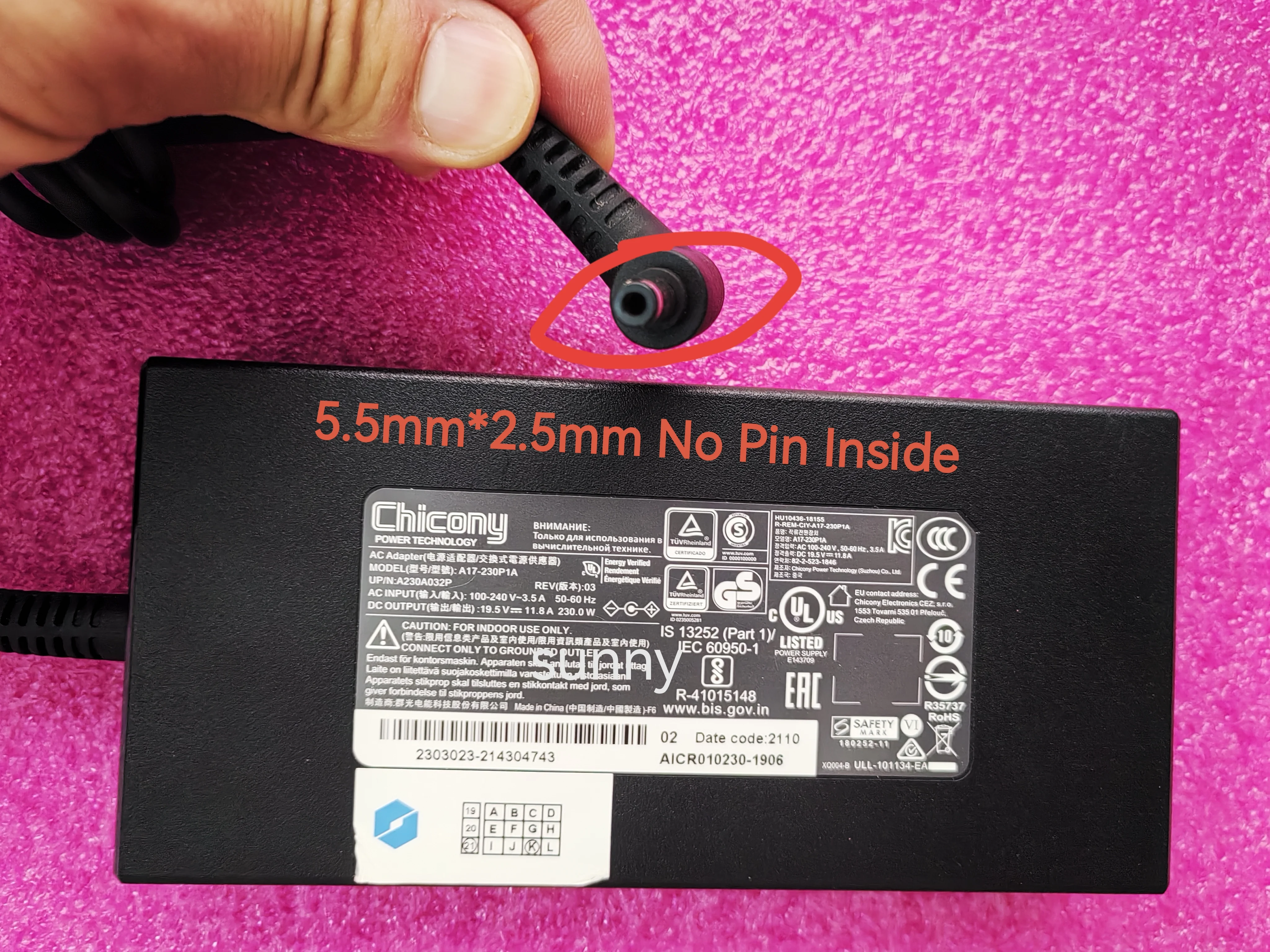 NEW OEM Chicony 19.5V 11.8A A17-230P1A 5.5mm 230W AC Adapter For GIGABYTE AERO 15 OLED YC RP75 RTX3080 Laptop Original Charger