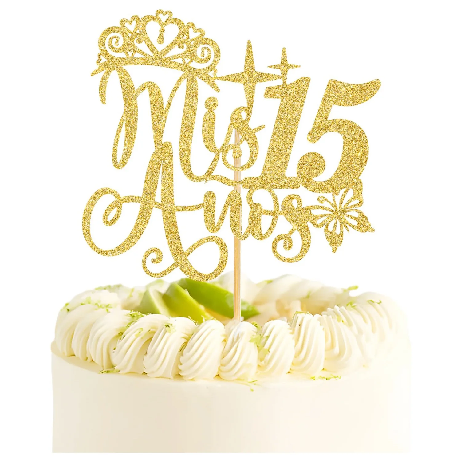 Adorno para tarta Mis 15 Años, corona dorada, mariposa, Mis Años 15, adorno para magdalenas de feliz cumpleaños, suministros de decoración para hornear fiestas infantiles Diy