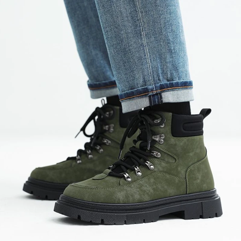 

Мужские стильные байкерские высокие американские винтажные рабочие ботинки 2025 AW, новые уличные противоскользящие устойчивые к истиранию альпинистские ботинки