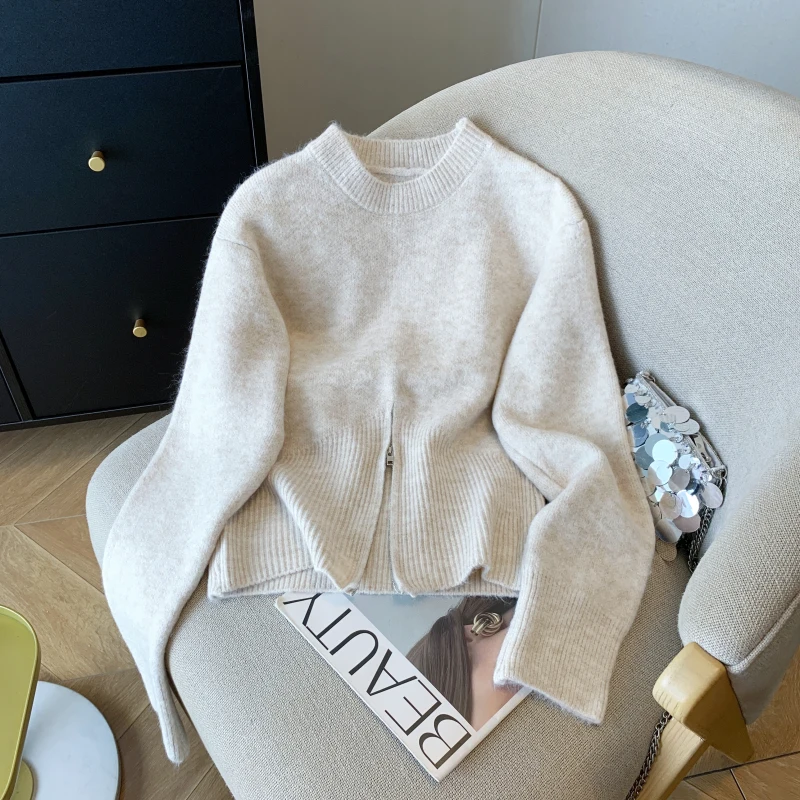 سترة محبوكة بأكمام طويلة ومتعددة الاستخدامات لخريف وشتاء 2025 للنساء