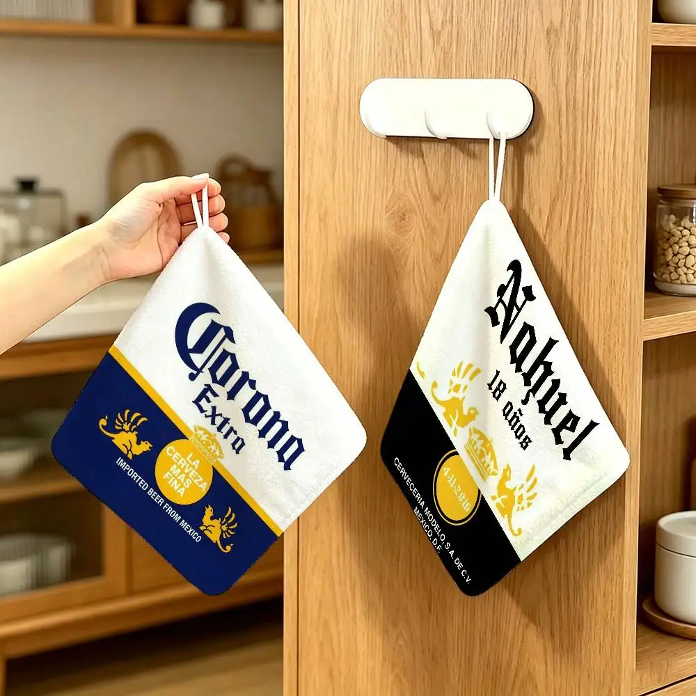 C-Corona logo E-Extra Beer   Polyester Cotton Daily Towel Hanging Kitchen Hand Wiping Cloth Durable for Whole House Use