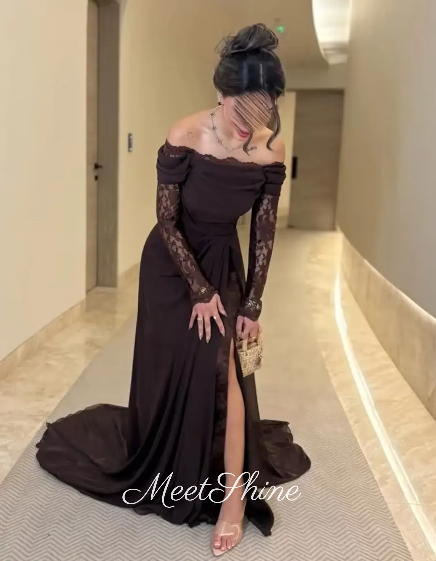 Elegante sereia fora do ombro vestido de baile para mulher vestido de noite até o chão personalizado arábia saudita vestido de casamento 2025