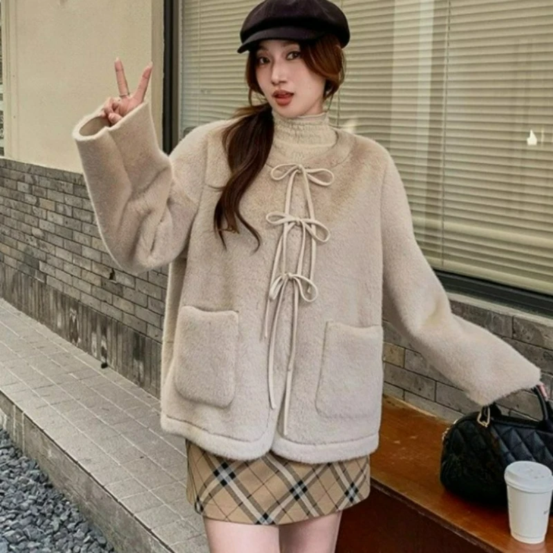 2026 Winter New Style Fashionable Pink Eco-friendly One-piece Fur Outerwear Sweet Ladylike Elegant Stylish Fur Jacket for Women