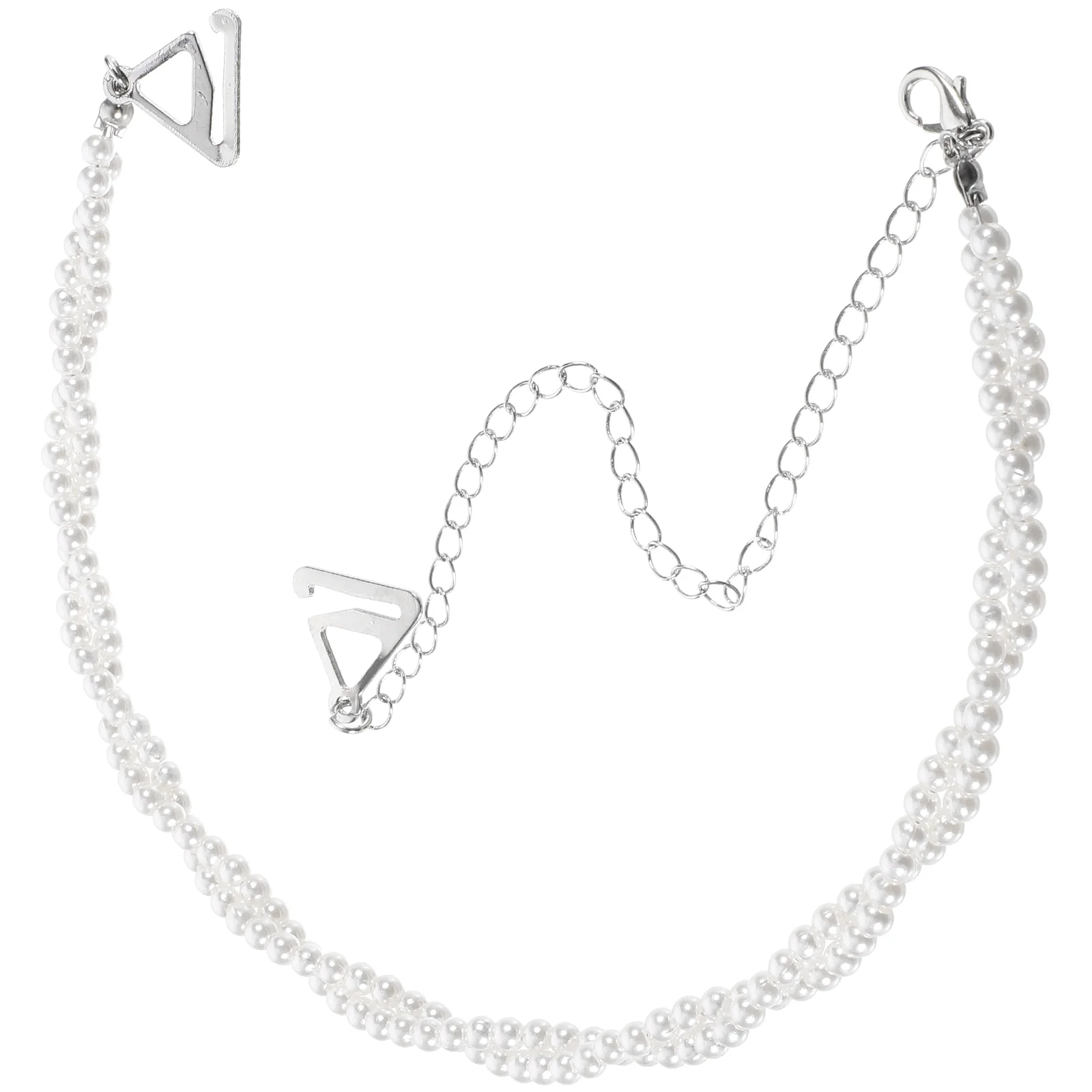 Dual-Layer Pearls Decorative Straps Neck Hanging Adjustable Removable Fancy Strap Replacement For Tops Dress (Silver