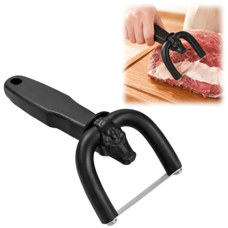Handheld Manual Meat Slicer Cutter Fat Trimmer with Curved Handle for Beef Pork Brisket Bacon Kitchen BBQ Prep Tool