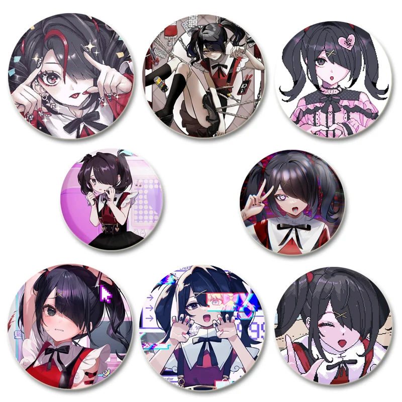 Cute Game Anime Badge, Needy Streamer, Overload Ame-Chan Pins, Broches redondos dos desenhos animados para mochila, acessórios, presentes da coleção