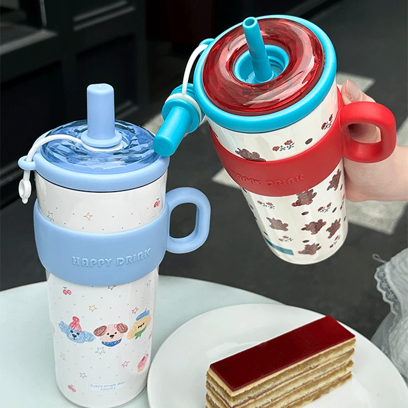 زجاجة مياه معزولة من الفولاذ المقاوم للصدأ 304 بسعة كبيرة مع شفاطة بتصميم لطيف مضاد للسقوط كوب حراري عالي الجمالي