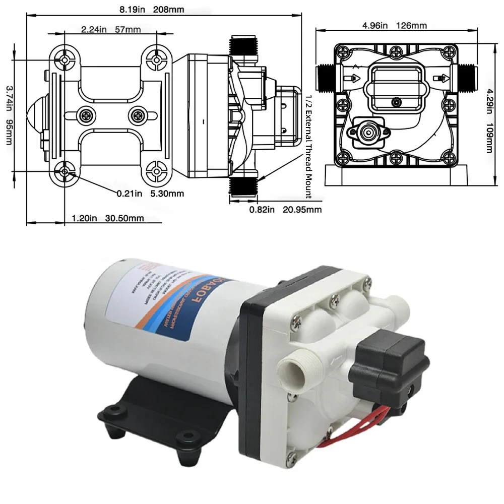 

4-камерный самовсасывающий насос, мембранный насос давления воды, 24 В, 3,3 галлона в минуту, насос для перекачки воды, 55 фунтов на квадратный дюйм, с фитингами для шланга с фильтром для воды