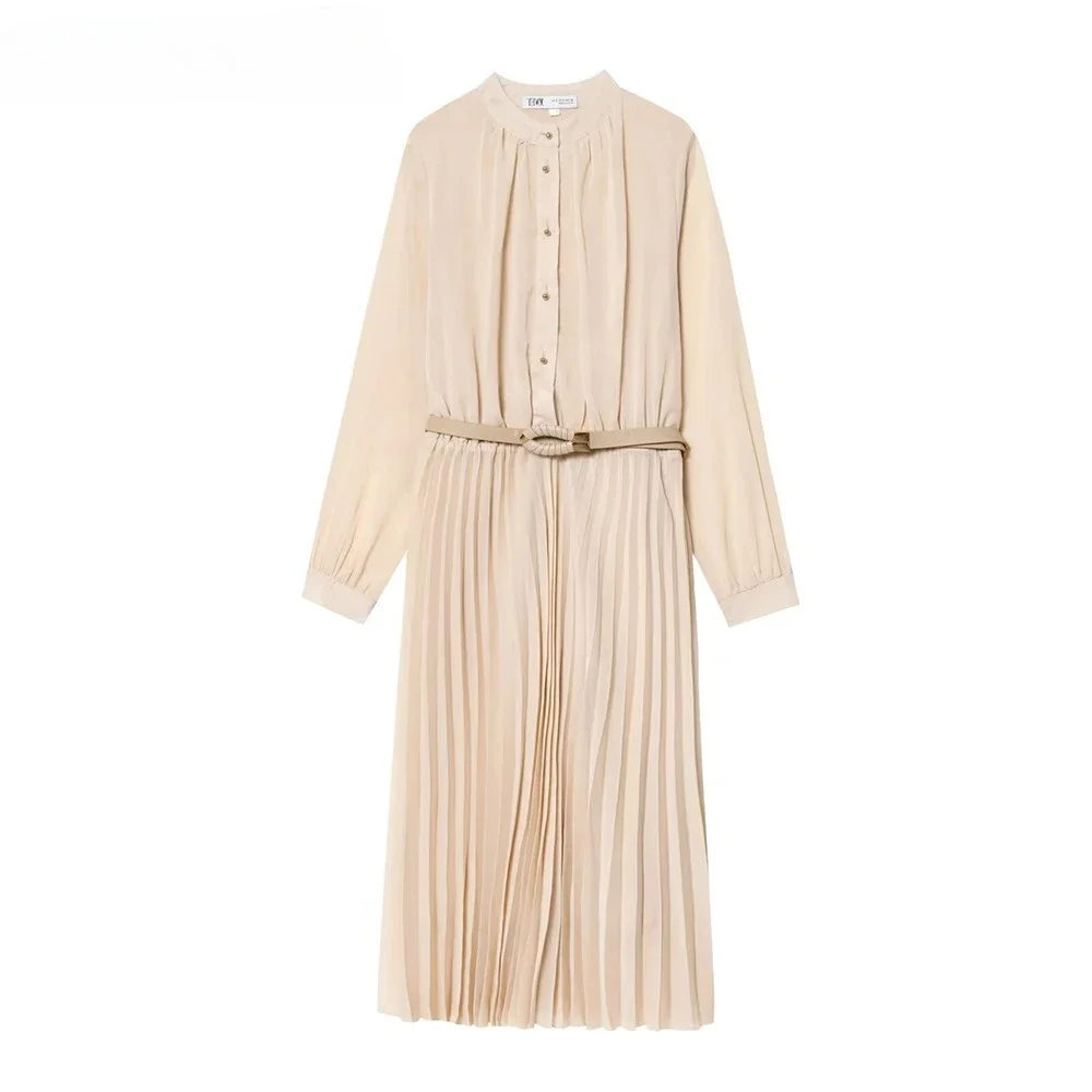 

New Women's European and American style autumn clothing with a hundred combinations of waist belt, pleated flute long dress