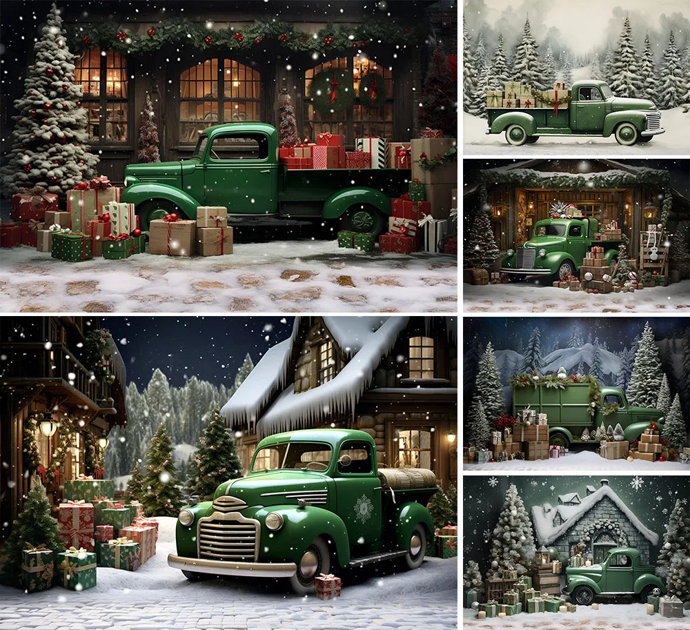 

Mehofond Photography Background Winter Christmas Green Car Forest Snow Xmas Tree Kid Family Portrait Decor Backdrop Photo Studio