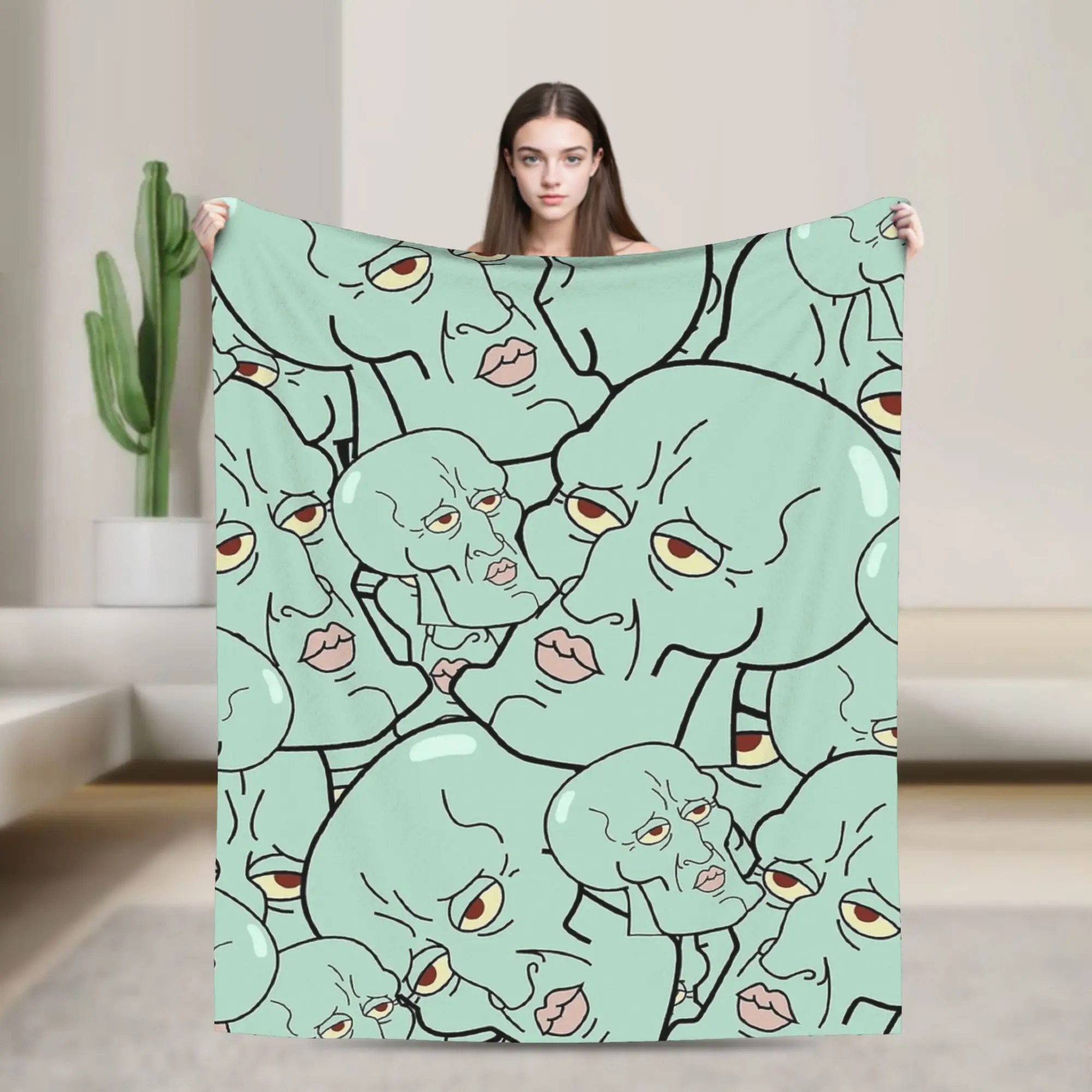Handsome S-Squidwarded Pattern Blankets Flannel Decoration  Multi-function Soft Throw Blankets for Bedding Travel Bedding Throws
