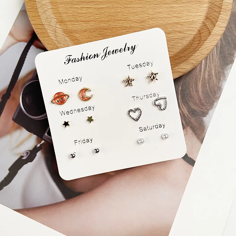 Korean Version Of The Hot Sale Af Aweek Earrings Set 7 Pairs Of Simple And Sweet Earrings Set Combination Of Week Jewelry Gifts