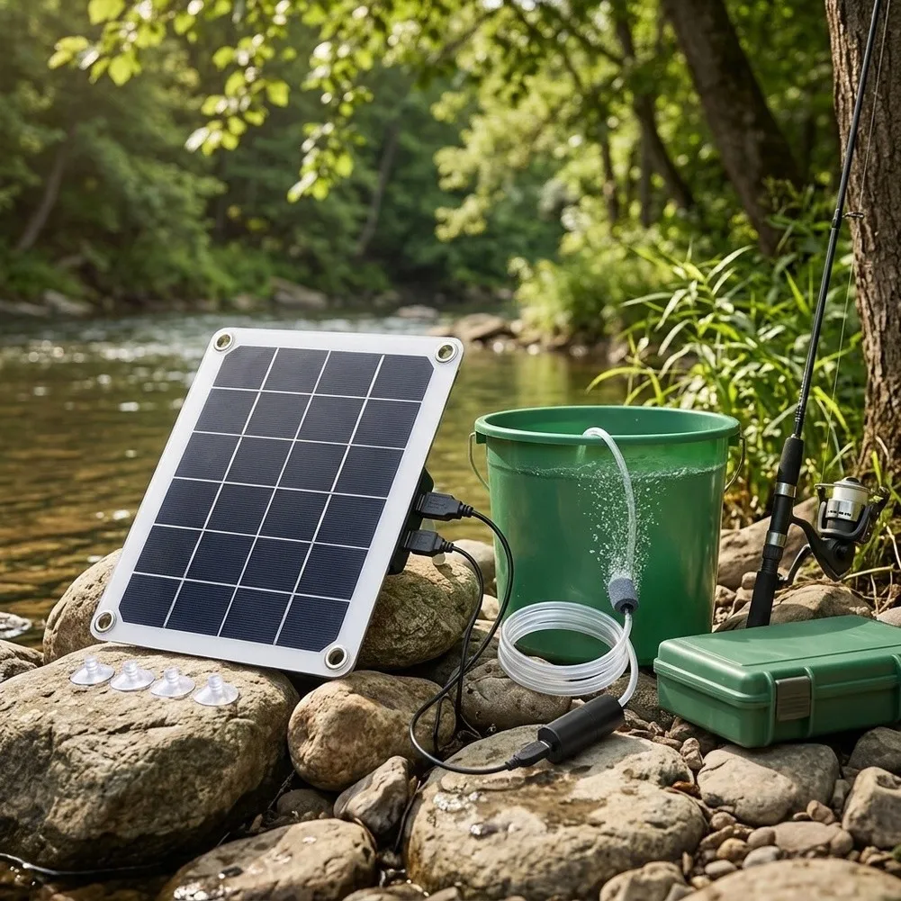 10W Solar Panel With Dual USB And Oxygen Supply For Water Pump For Outdoor Fishing Ventilation Aquaculture Kit