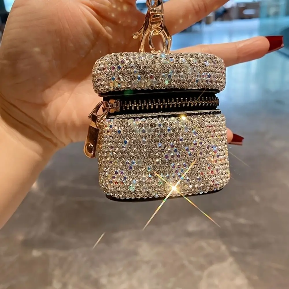 Bling Rhinestone-encrusted Storage Bag Creative Portable Mini Rhinestone Jewelry Box Silver Minimalistic Necklace Storage Case
