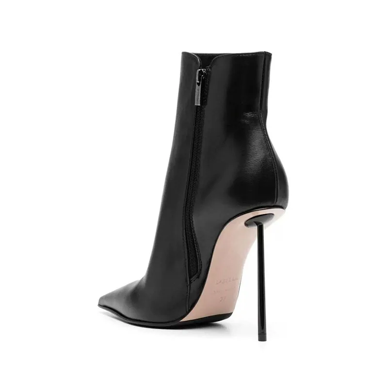 Arden Furtado Autumn Black Pointed Toe Short boots pointy Stilettos Heels side zipper boots Europe And America Women's Boots