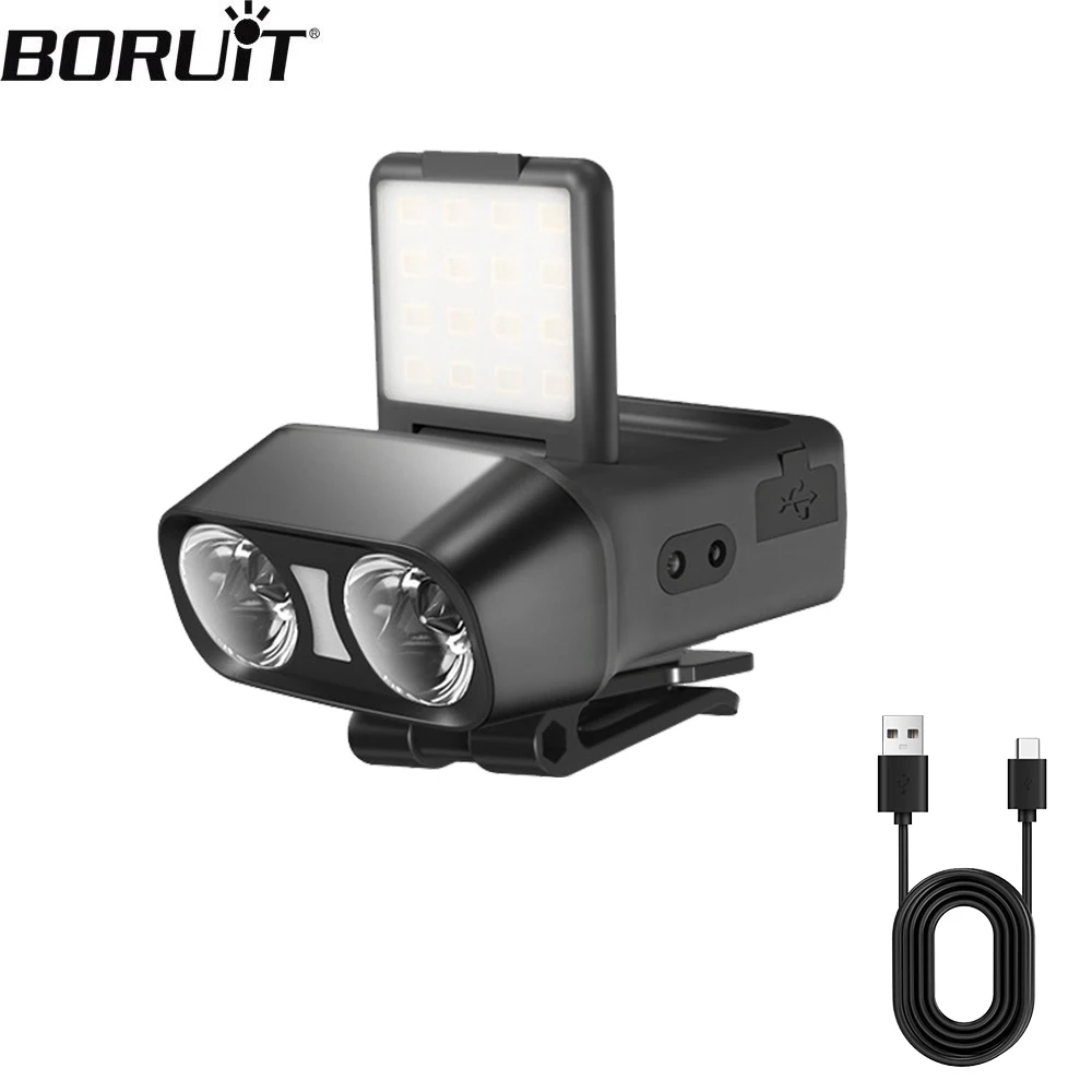 

BORUiT светодиодный индукционный налобный фонарь с зажимом, 500Lm Type-C, перезаряжаемый налобный фонарик, прожектор для пешего туризма, кемпинга, рыбалки